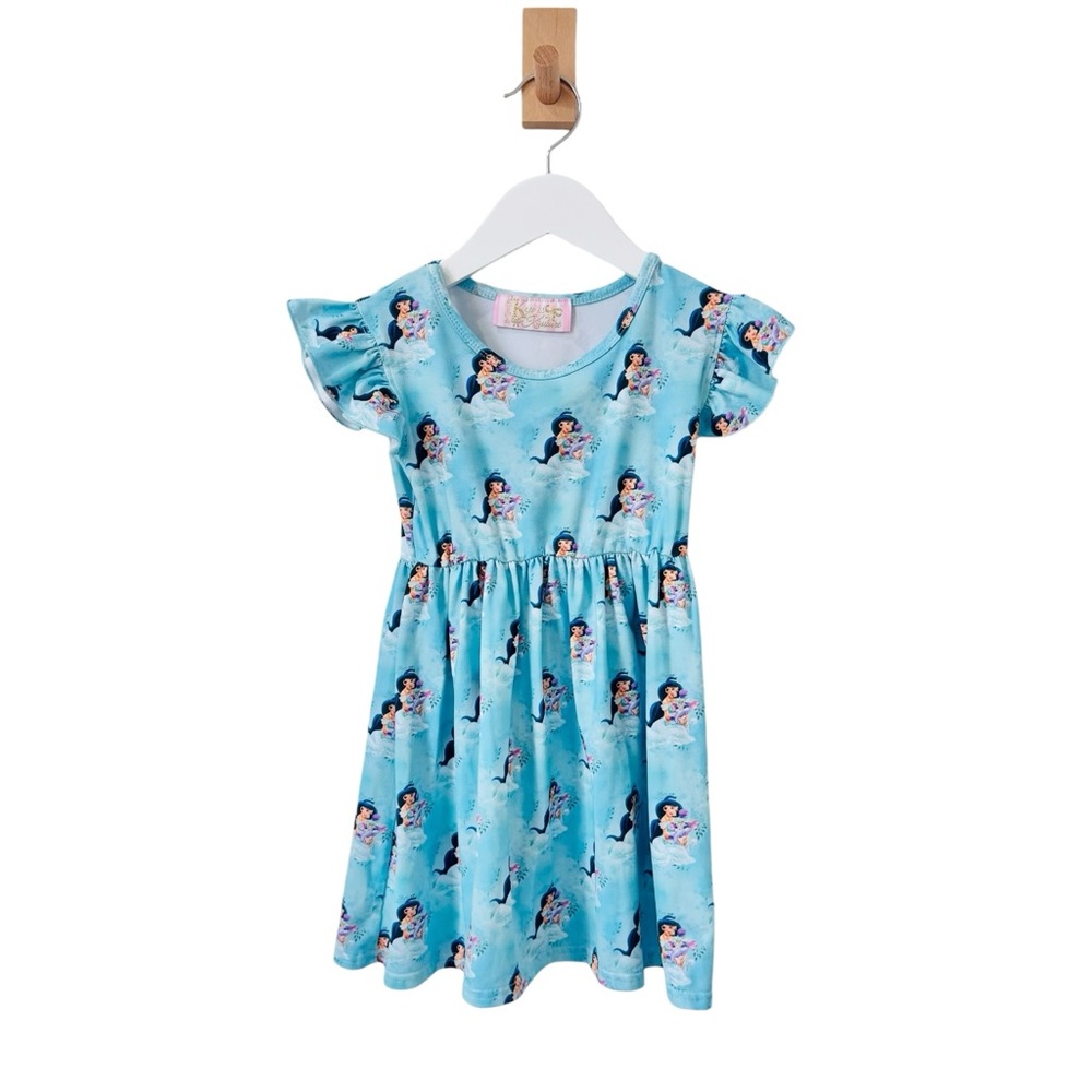 Kryssi Kouture Princess Jasmine Flutter Sleeve Blue dress 4T